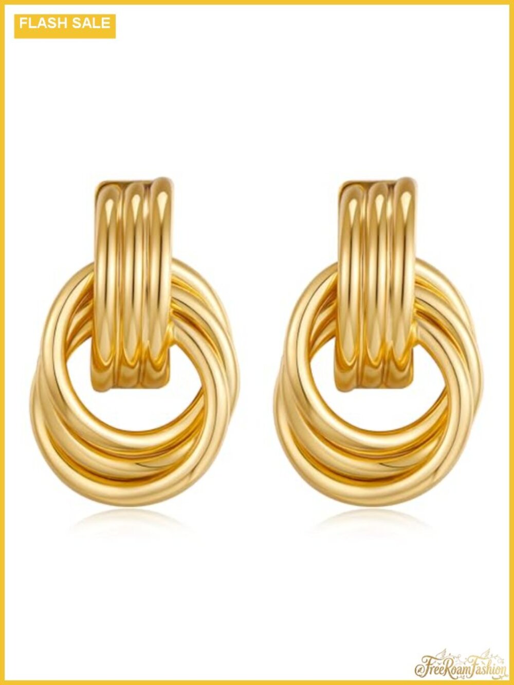 Chunky Geometric Knot Drop Dangle Earrings 14K Gold Plated Lightweight